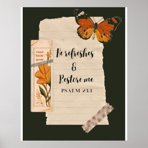 Psalm 23:3 Butterfly/Donkergroen Poster