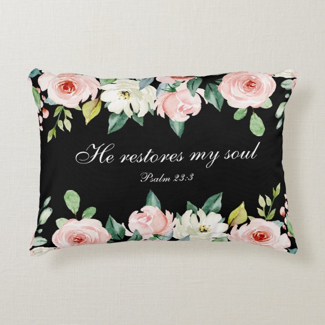 Psalm 23:3 Hij herstelt mijn zielenbijbelvers en R Accent Kussen (Voorkant)