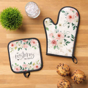 Psalm 23:3 Hij herstelt mijn zielenbijbelvers en R Ovenwant & Pannenlap Set