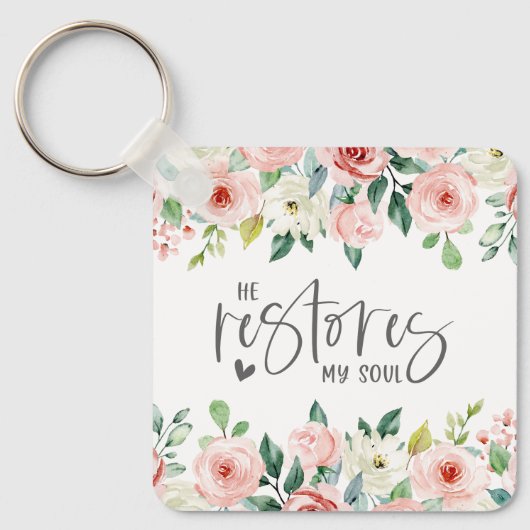 Psalm 23:3 Hij herstelt mijn zielenbijbelvers en R Sleutelhanger (Voorkant)