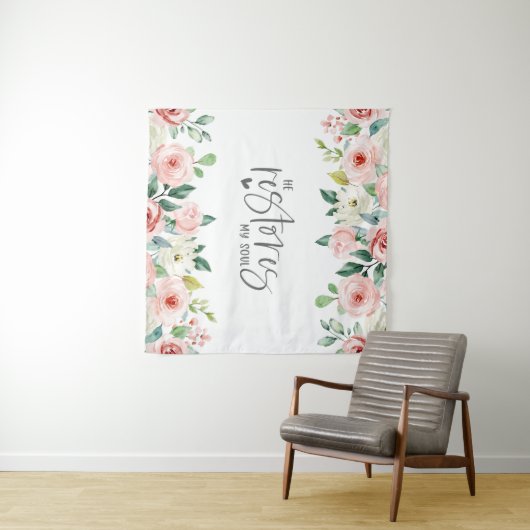 Psalm 23:3 Hij herstelt mijn zielenbijbelvers en R Wandkleed (In Situ (horizontaal))