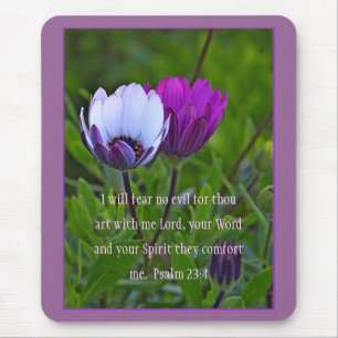 Psalm 23:4 Purple Flowers Mousepad Muismat