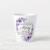 Psalm 23:6 Inspirerend Bijbelvers Paarse Bloemen Latte Mok (Voorkant)