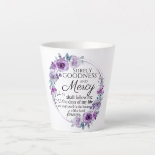 Psalm 23:6 Inspirerend Bijbelvers Paarse Bloemen Latte Mok