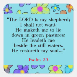 Psalm 23 Bijbel Gebed Bloem Blauw Vierkante Sticker