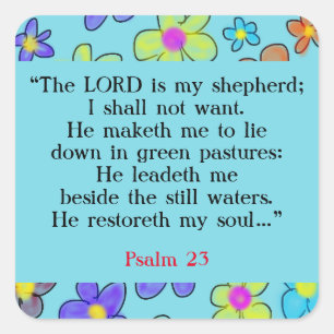 Psalm 23 Bijbel Gebed Bloem Blauw Vierkante Sticker