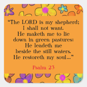 Psalm 23 Bijbel Gebed Bloem Geel Vierkante Sticker