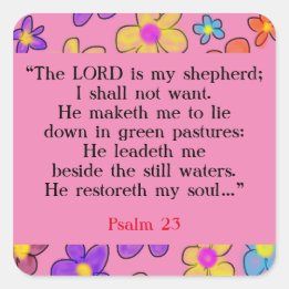 Psalm 23 Bijbel Gebed Bloem Roze Vierkante Sticker