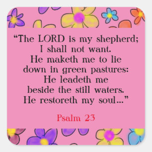 Psalm 23 Bijbel Gebed Bloem Roze Vierkante Sticker