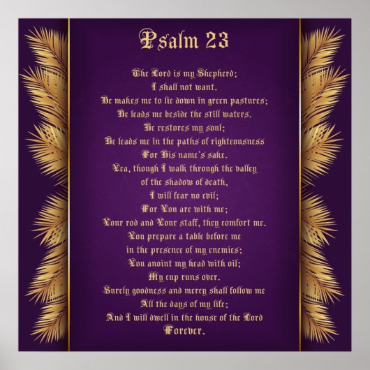 Psalm 23 Bijbelscriptie Gold Feathers Gicleé Poster (Voorkant)
