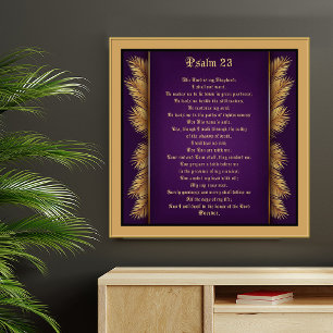Psalm 23 Bijbelscriptie Gold Feathers Gicleé Poster