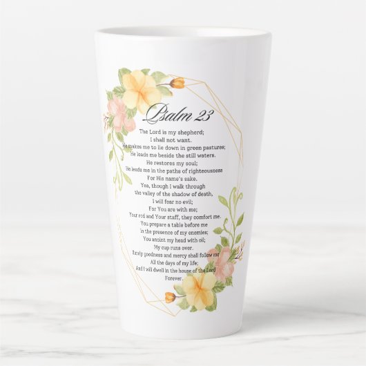Psalm 23 Bijbelse Schrift Geel Bloemen Lijst Latte Mok (Voorkant)
