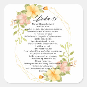 Psalm 23 Bijbelse Schrift Geel Bloemen Lijst Vierkante Sticker