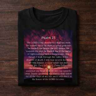 Psalm 23 Bijbelvers met Roze Zonsondergang Boom T-shirt