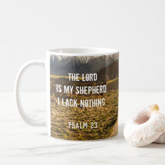 Psalm 23 De LORD is mijn herder, Manuscript Koffiemok (Met donut)