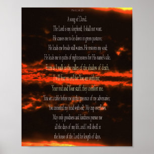 Psalm 23, Donkerrode lucht, Waarde Poster Papier (