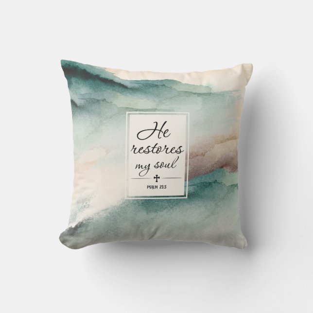 Psalm 23-inch4 Hij herstelt mijn Soul Cross Kussen (Voorkant)