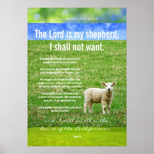 Psalm 23 met een mooi lammetje, Christelijk poster (Voorkant)