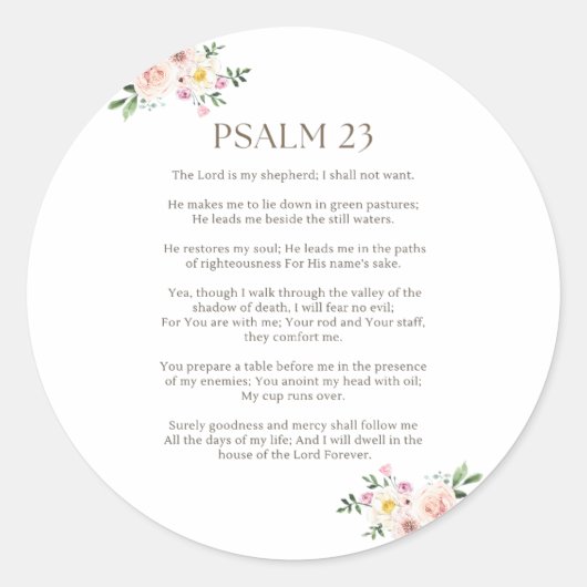 Psalm 23 NKJV De Heer is Mijn Herder Ronde Sticker (Voorkant)