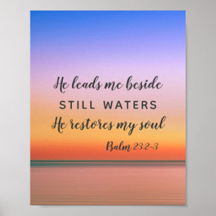 Psalm 23 Nog steeds roze strand Poster