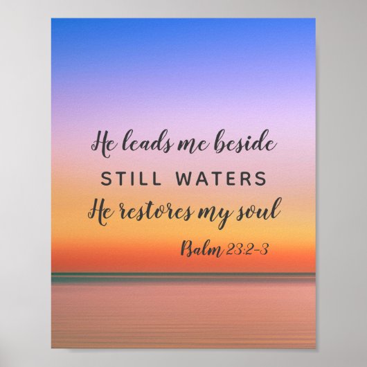 Psalm 23 Nog steeds roze strand Poster (Voorkant)