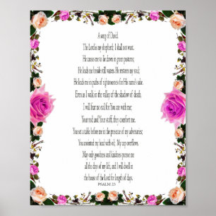 Psalm 23, Paarse Bloemenrand Poster Papier