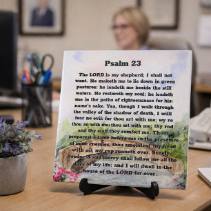 Psalm 23 Watercolor Brug, roze bloemen Tegeltje