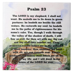 Psalm 23 Waterverf Brug, roze bloemen Tegeltje