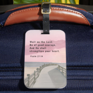 Psalm 27:14 Wacht op de Heer Bijbel Verse Oceaan Bagagelabel