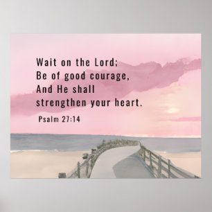 Psalm 27:14 Wacht op de Heer Bijbel Verse Oceaan Poster