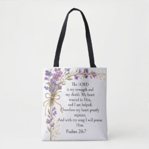 Psalm 28:7 Bijbelvers, Paarse Lavendel Bloemige Ku Draagtas