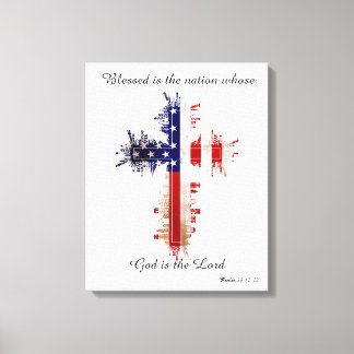 Psalm 33:12 Amerikaans Vlag Kruis Canvas Afdruk