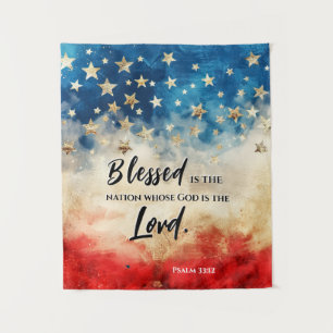 Psalm 33:12 Gezegend is de Nation USA Vlag Bijbel Wandkleed