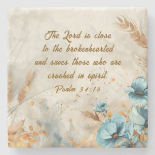 Psalm 34:18 De Heer is dicht bij de gebroken Bijbe Stenen Onderzetter
