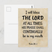 Psalm 34:1 (KJV) op een blical-scrollachtergrond Briefkaart (Voorkant / Achterkant)