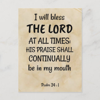 Psalm 34:1 (KJV) op een blical-scrollachtergrond Briefkaart