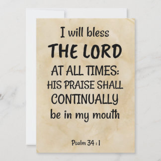 Psalm 34:1 (KJV) op een tweekleppige achtergrond Feestdagenkaart