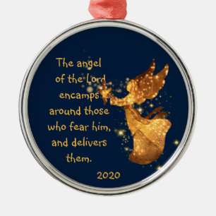 Psalm 34:7 Angel of the Lord Encamps Around Meta Metalen Ornament