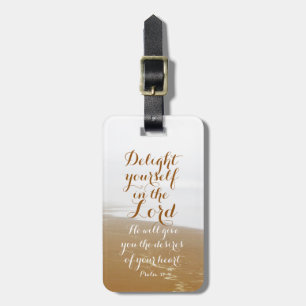 Psalm 37:4 Bijbelvers, zandstrand en oceaan, Bagagelabel
