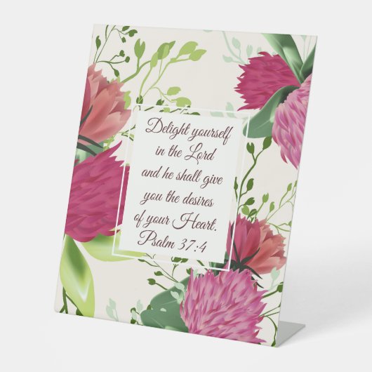 Psalm 37:4 Verblijd jezelf in de Heer Bloemen Reclamebord Met Voetstuk (Voorkant)