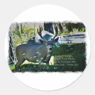 Psalm 42:1 en de witte rand van herten ronde sticker