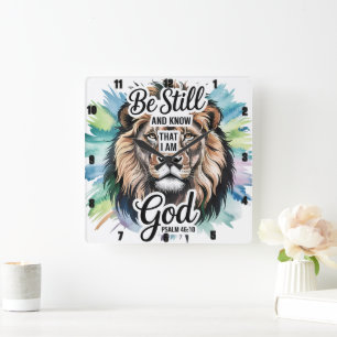 Psalm 46:10 De majestueuze leeuw Inspirerend Vierkante Klok