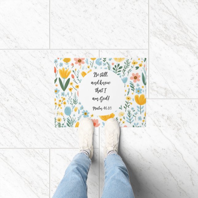Psalm 46:10 Floral Doormat Deurmat (Binnen)