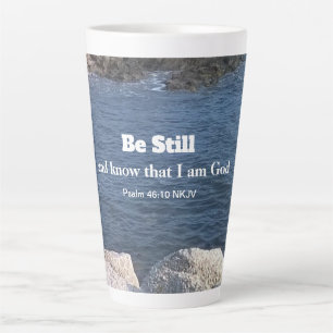 Psalm 46:10 Foto van Ocean Christelijk Blue Latte Mok