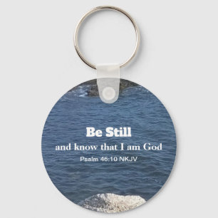 Psalm 46:10 Foto van Ocean Christelijk Blue Sleutelhanger