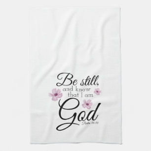 Psalm 46:10 Waterverf paarse bloemen Theedoek