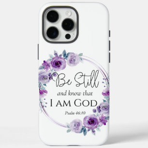 Psalm 46:10 Wees stil en ken de Paarse bloemen van iPhone 16 Pro Max Hoesje
