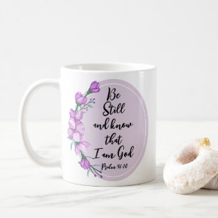 Psalm 46:10 Wees stil en ken de Paarse Bloesems Koffiemok