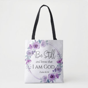 Psalm 46:10 Wees stil en ken Paarse Bloemen Draagtas