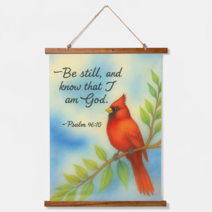 Psalm 46:10 Wees stil Rode Kardinaal Schriftuur Na Hangend Wandkleed